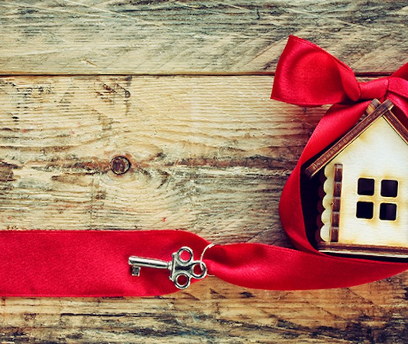 tiny house with a red bowl and key